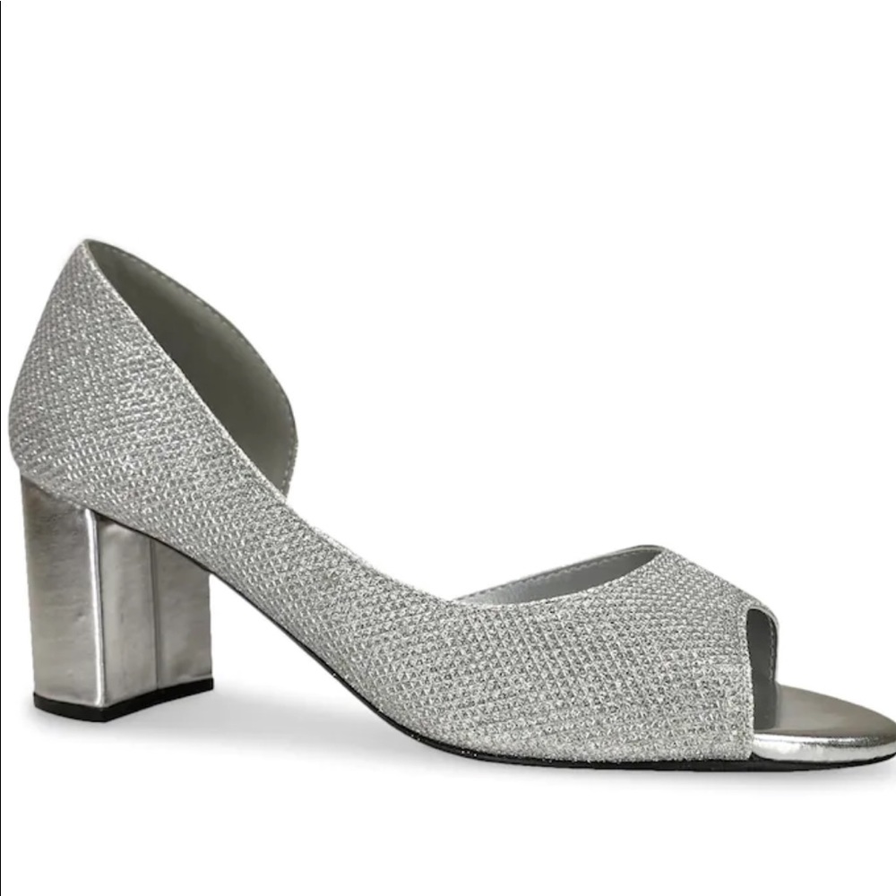 Silver Glitter Formal Dress Shoe with Block Heel